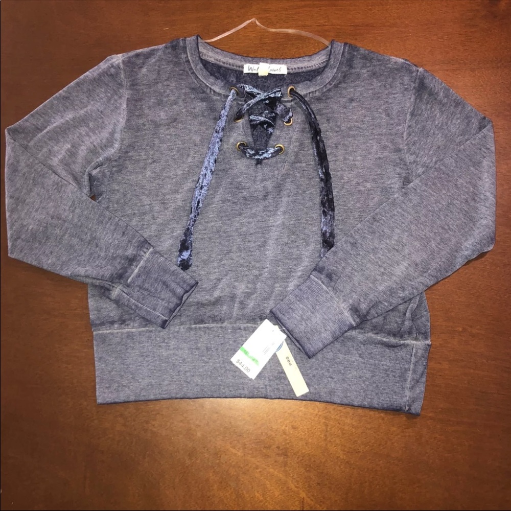 Blue velvet lace up sweater